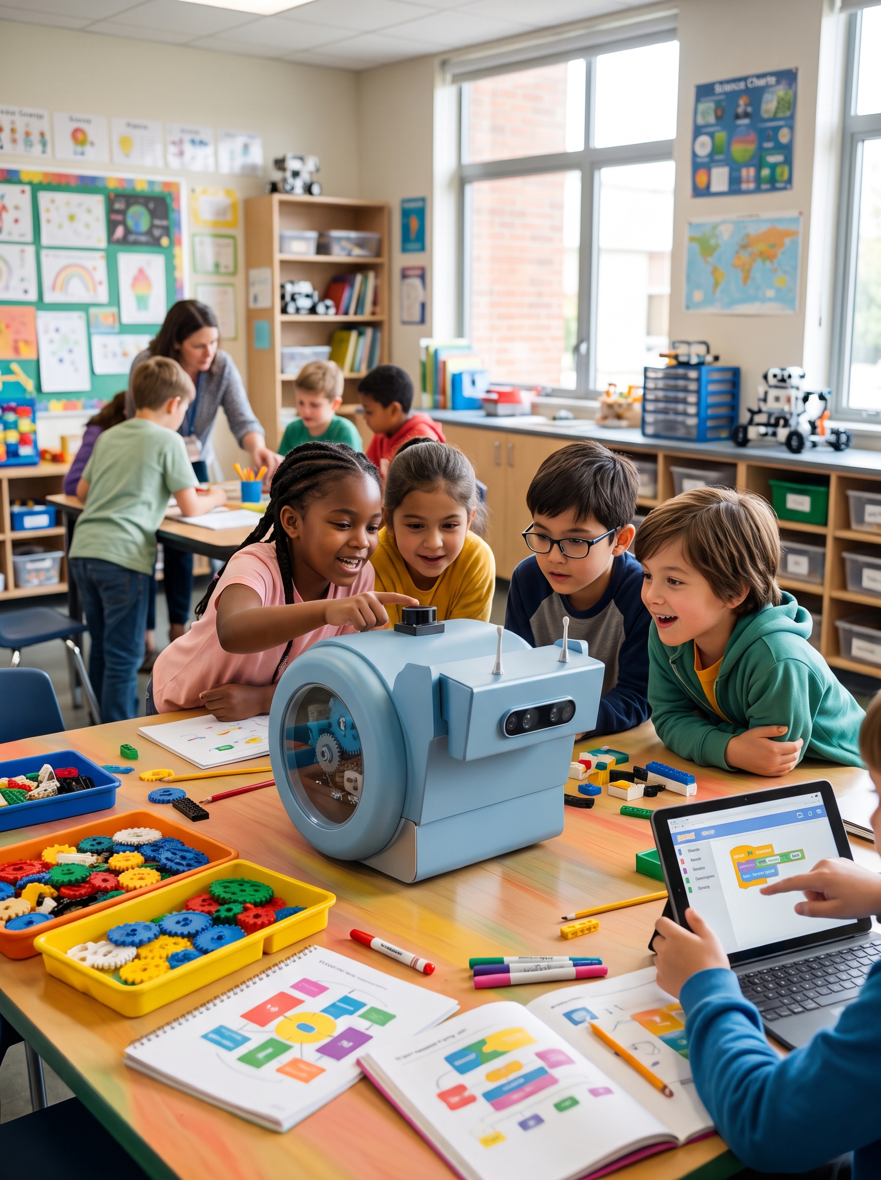Des enfants autour du robot snAIl en classe